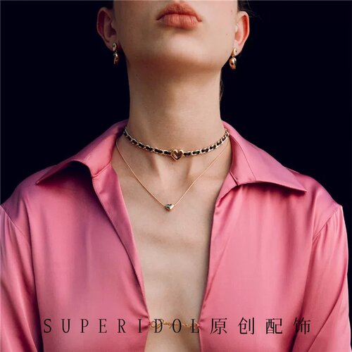 Rose同款减龄爱心穿皮项链choker