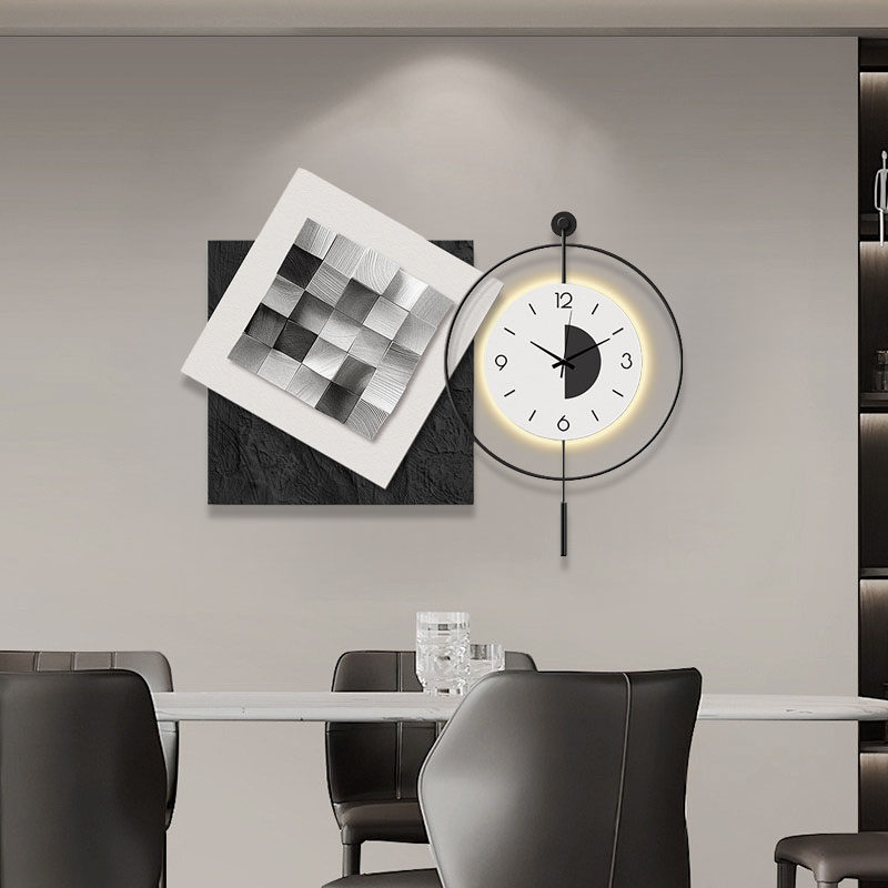 餐厅时钟挂画抽象极简风2026新款客厅沙发餐厅背景墙装饰画高级感