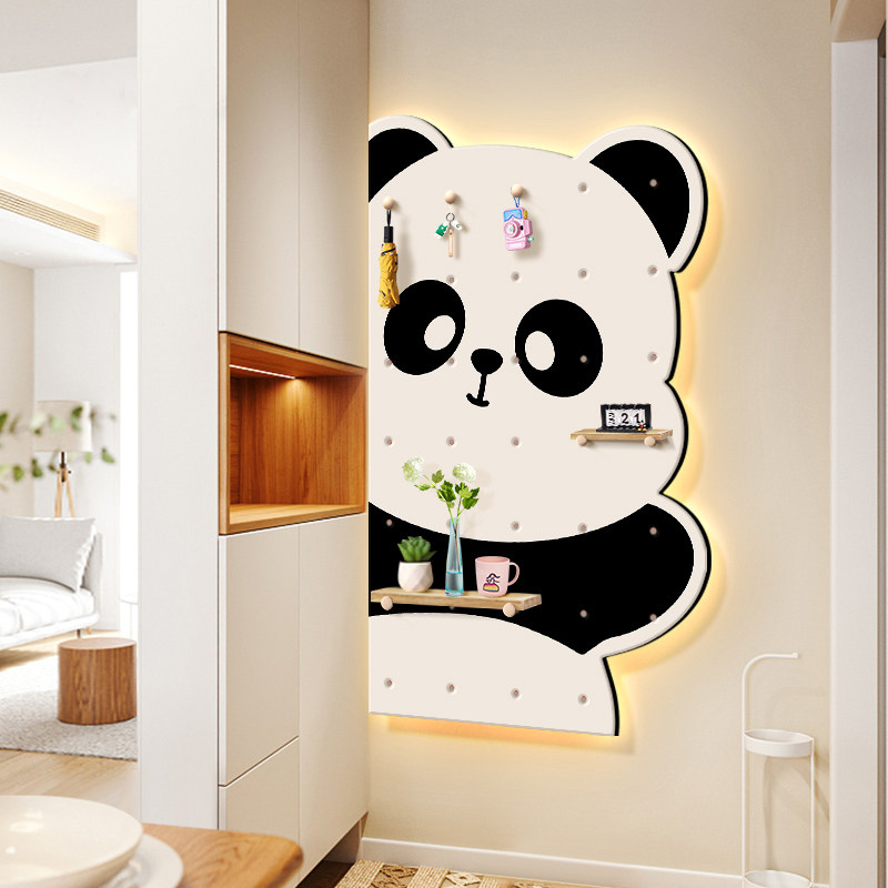 熊猫洞洞板玄关装饰画ins风客厅壁画置物架2025新款入户走廊挂画