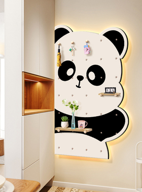 熊猫洞洞板玄关装饰画ins风客厅壁画置物架2025新款入户走廊挂画