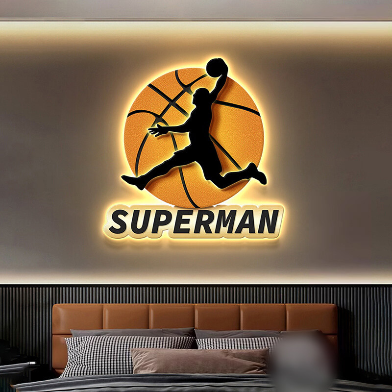 轻奢卧室床头装饰画男孩房间NBA篮球氛围灯壁画电竞网吧创意挂画