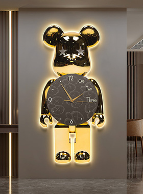暴力熊玄关装饰画现代简约灯画网红客厅挂画钟表挂钟轻奢过道时钟