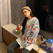 现货韩国stylenanda复古花色宽松开襟羊毛针织衫秋季制作商品