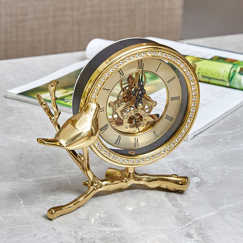 轻奢创意纯铜美式简约卧室铜鸟座钟 