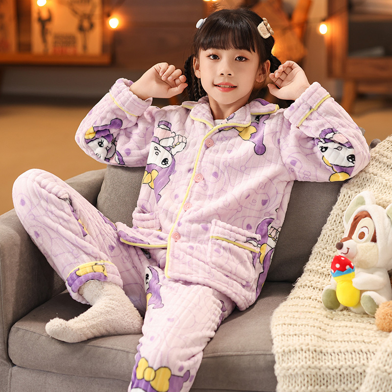 加绒秋冬儿童家居服法兰绒套装