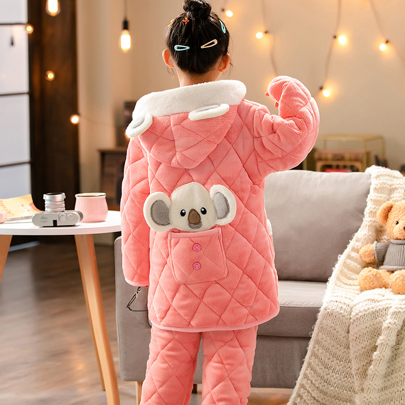 冬天儿童睡衣夹棉长款加绒