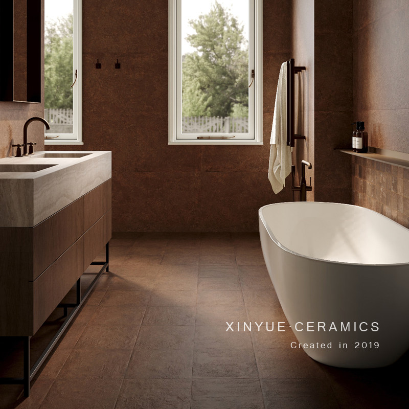 复古全瓷棕色渐变铁锈木纹仿古砖餐厅民宿瓷砖卫生间阳台庭院地砖