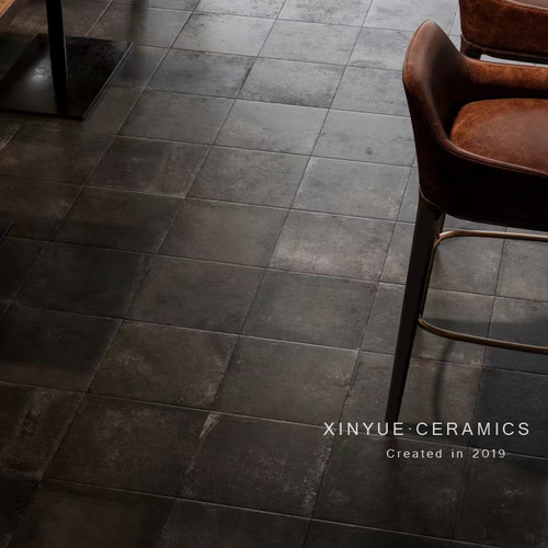 复古莱姆石全瓷黑色防滑地砖