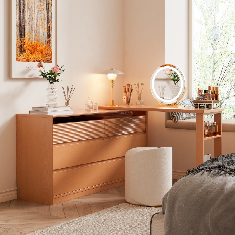实木梳妆台家用小户型化妆桌床尾斗柜一体卧室榉木日式收纳储物柜