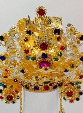 手工正铜双色关公帽神明帽子武财神神像家用关圣帝君头饰头盔帽子