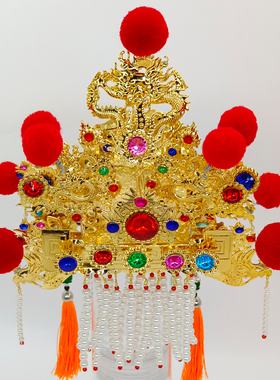 手工绒球双层妈祖帽天上圣母神明帽子白莲圣母临水夫人神像头冠