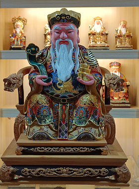 托椅土地公客厅福德正神香樟木雕关公中式招财摆件中式客厅实木