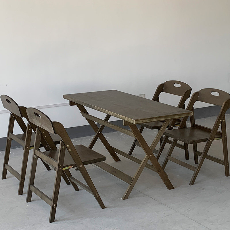 中古餐桌实木可折叠加长加大长方形简易便携西餐厅咖啡奶茶店桌椅