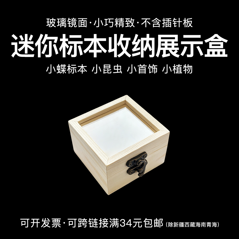 迷你标本盒松木实木玻璃框小盒子