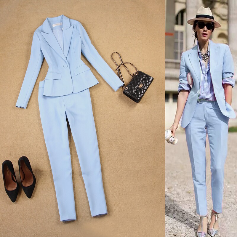 Women's wear 2019 Spring and summer new pattern England Self cultivation Simplicity Light blue Suit 9 Pencil Pants suitin the Women's clothing/Boutique , Set/Student uniforms/Work uniforms , Career pants suit  category - from Buy2taobao.com to provide professional Taobao agent buy service
