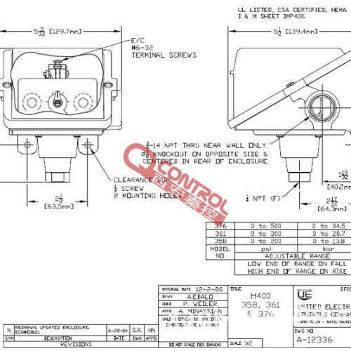 供应美国UE原装进口【H400-358】设定值可调UE开关