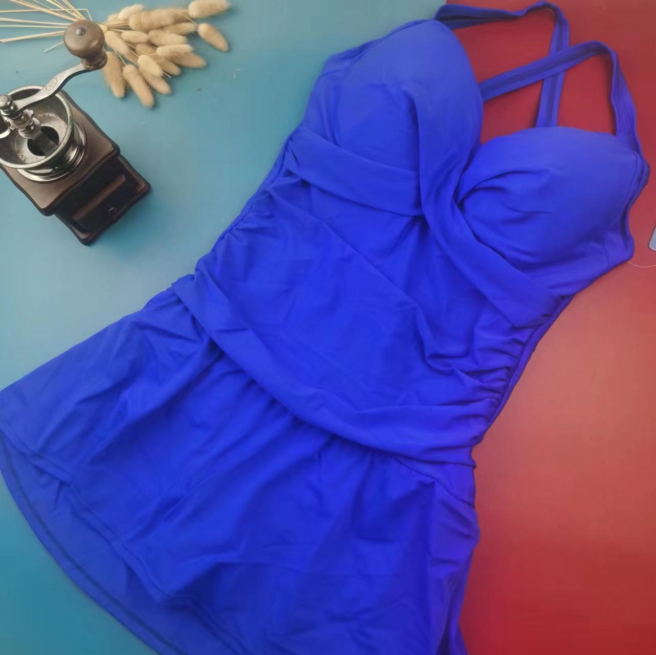 14-24CDEF澳洲外贸大码大罩杯带钢圈带胸垫裙式连体泳衣修身显瘦