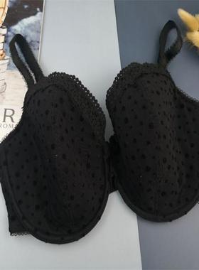 85E欧美大罩杯文胸 薄海棉垫带钢托胸罩 黑色网纱面料大码内衣