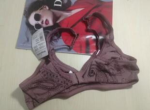 大罩杯 棕红印花 无钢托超薄文胸 胸缩内衣 70C 外贸欧美 小尺码