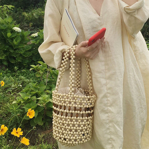 【CILI CLUTCH 】 度假风简约木质水桶包复古编织包凹造型小包