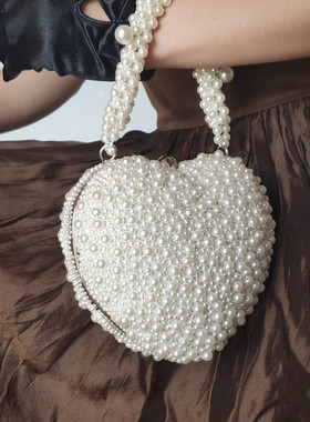 【CILI CLUTH 】 是那个珍珠女孩阿~ 手工钉珠缝制珍珠爱心手提包