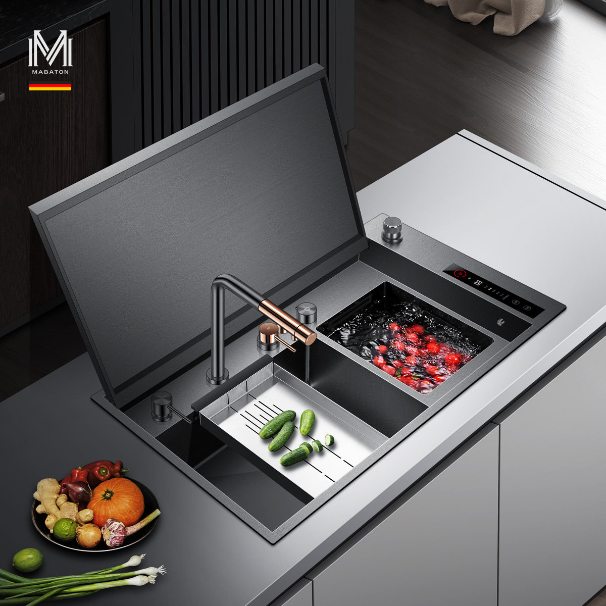 MABATON曼巴顿厨房智能水触媒果蔬净化水槽隐形多功能枪灰色纳米,家装主材,智能水槽,淘宝优惠券,粉丝福利购,淘宝优惠卷