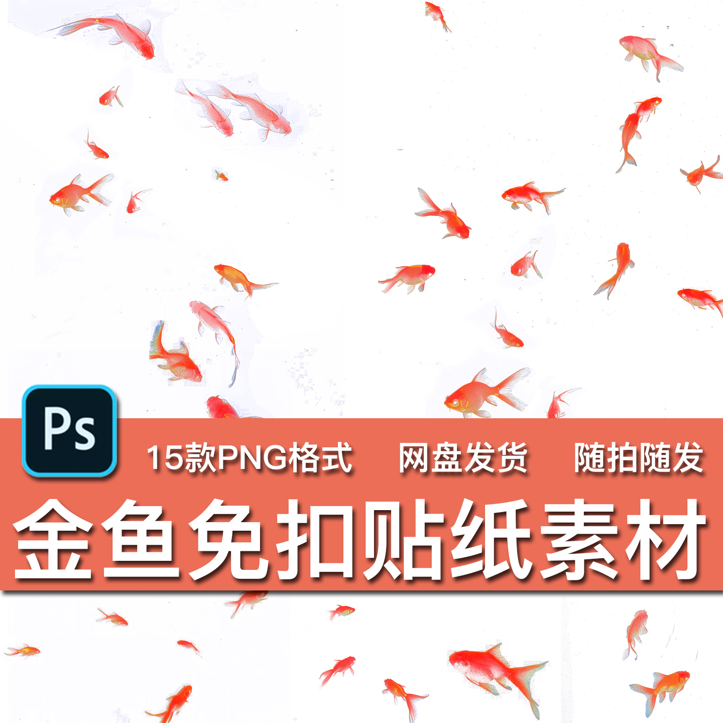 15款金鱼PNG免扣透明背景图案贴纸贴画手账装饰后期合成设计素材