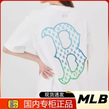 24新款MLB情侣短袖男女NY复古老花渐变印花休闲运动T恤3ATSM1643