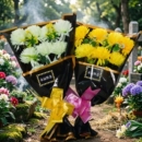 祭祀花圈 清明节扫墓仿真菊花花束追悼奠仪用花白黄色蝴蝶结包装
