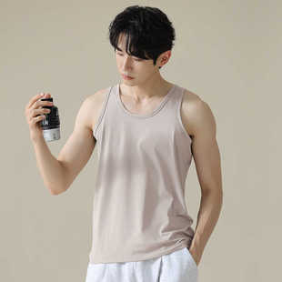 莱卡棉背心男夏季纯棉薄款白色打底运动健身无袖圆领T恤坎肩汗衫