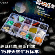 15格天然矿石标本矿物晶体水晶原石玛瑙石头岩石儿童科普教学原矿