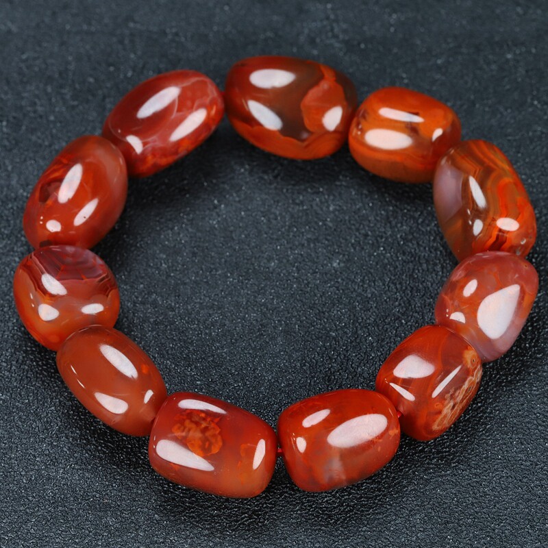 天然凉山南红玛瑙南红玉柿子红火焰纹 原石随型 手串手链男女款U