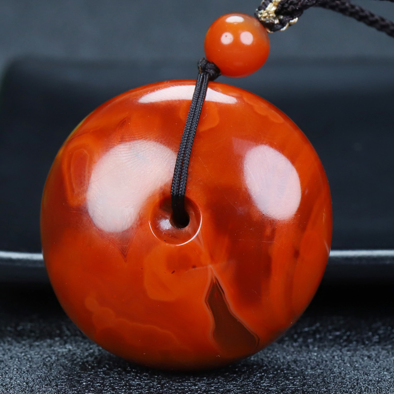 天然四川凉山南红玛瑙柿子红平安扣吊坠原石素面挂件男女款335号