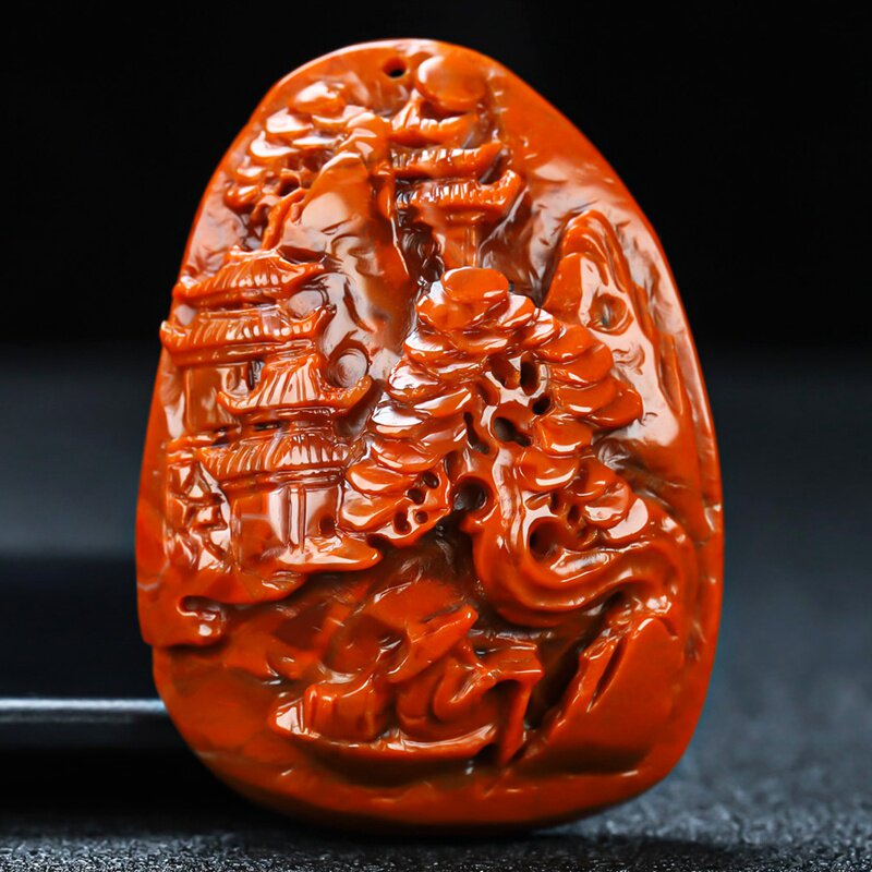 天然凉山南红玛瑙依山傍水吊坠南红山水牌把件原石雕刻男女款331