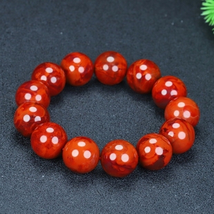 正品 D479号 天然四川凉山南红玛瑙手链火焰纹手串直径约18mm男女款