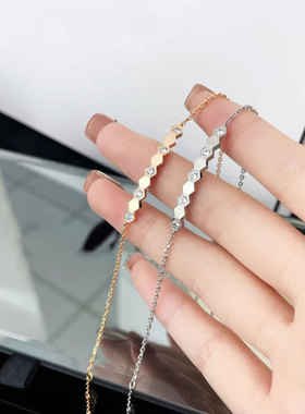 V金蜂巢间钻手链女厚电镀18k玫瑰金简约高级感刘亦菲同款手环排钻