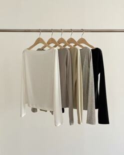 韩国东大门代购ounce 2026春季新款纯色设计感显瘦圆领长袖T恤