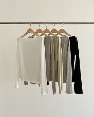 韩国东大门代购ounce 2026春季新款纯色设计感显瘦圆领长袖T恤