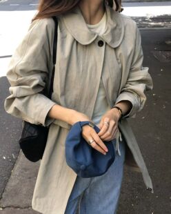 韩国东大门overtake2026春季新款翻领单排扣英伦风小个中长风衣