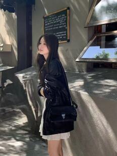 韩国东大门代购ounce2026春季新款纯色翻领中长款皮衣外套