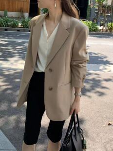 韩国东大门代购ounce2026春季新款纯色简约百搭翻领西装外套