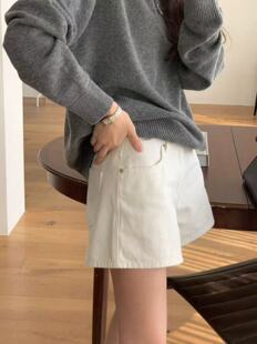 韩国东大门代购ounce2026春季新款简约百搭纯色高腰显瘦牛仔短裤