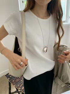 韩国东大门代购ounce2026春季新款纯色简约百搭棉质修身圆领T恤