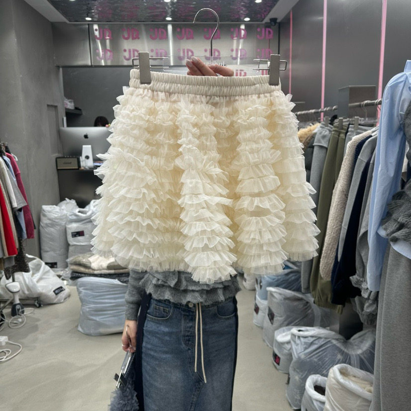 韩国东大门JUDYQUE 2026春季新款芭蕾甜美蕾丝木耳边蛋糕裙半身裙