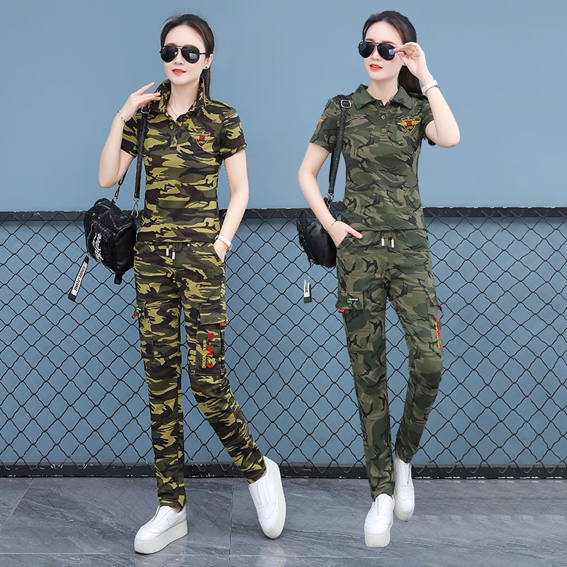 迷彩服女士夏季新款水兵舞服套装