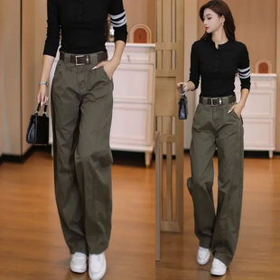 窄版阔腿工装裤女款2025新款春秋高腰显瘦宽松直筒弯刀裤115