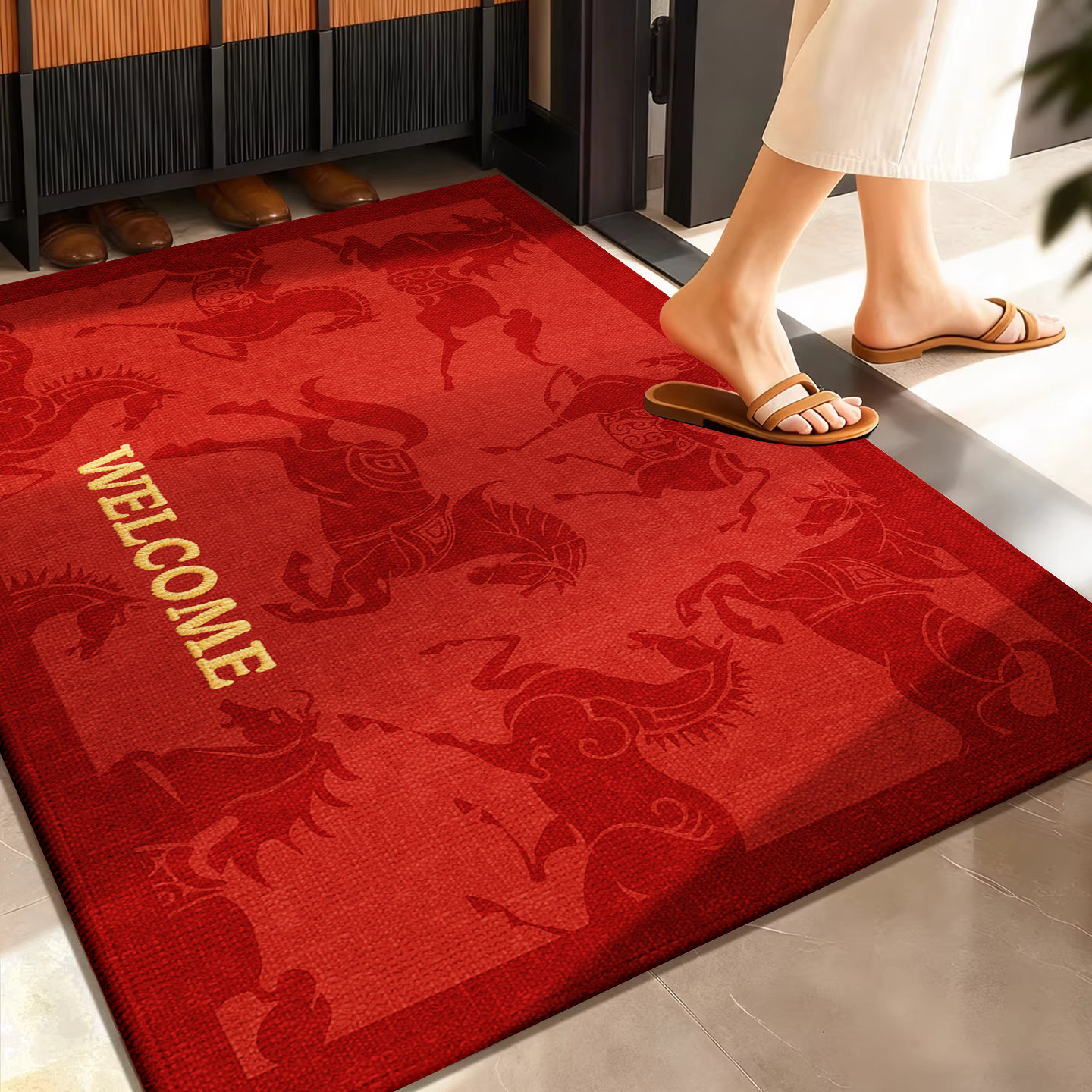 马年红色入户地垫圈绒防滑可擦洗耐脏玄关脚垫可裁剪地毯2026新款,居家布艺,入户地垫,淘宝优惠券,粉丝福利购,淘宝优惠卷