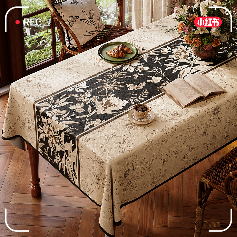 美式复古风2025新款植物花卉桌布防水防油免洗茶几巾餐厅餐桌桌布