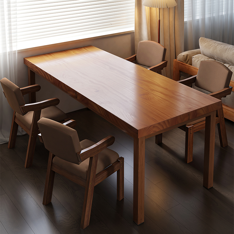 阳台大板茶桌椅组合新中式实木腿办公茶几一桌五椅家用功夫泡茶台