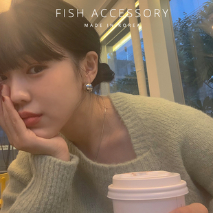 韩国进口ins博主同款 耳钉金银色圆球高级感冷淡风百搭气质女耳环